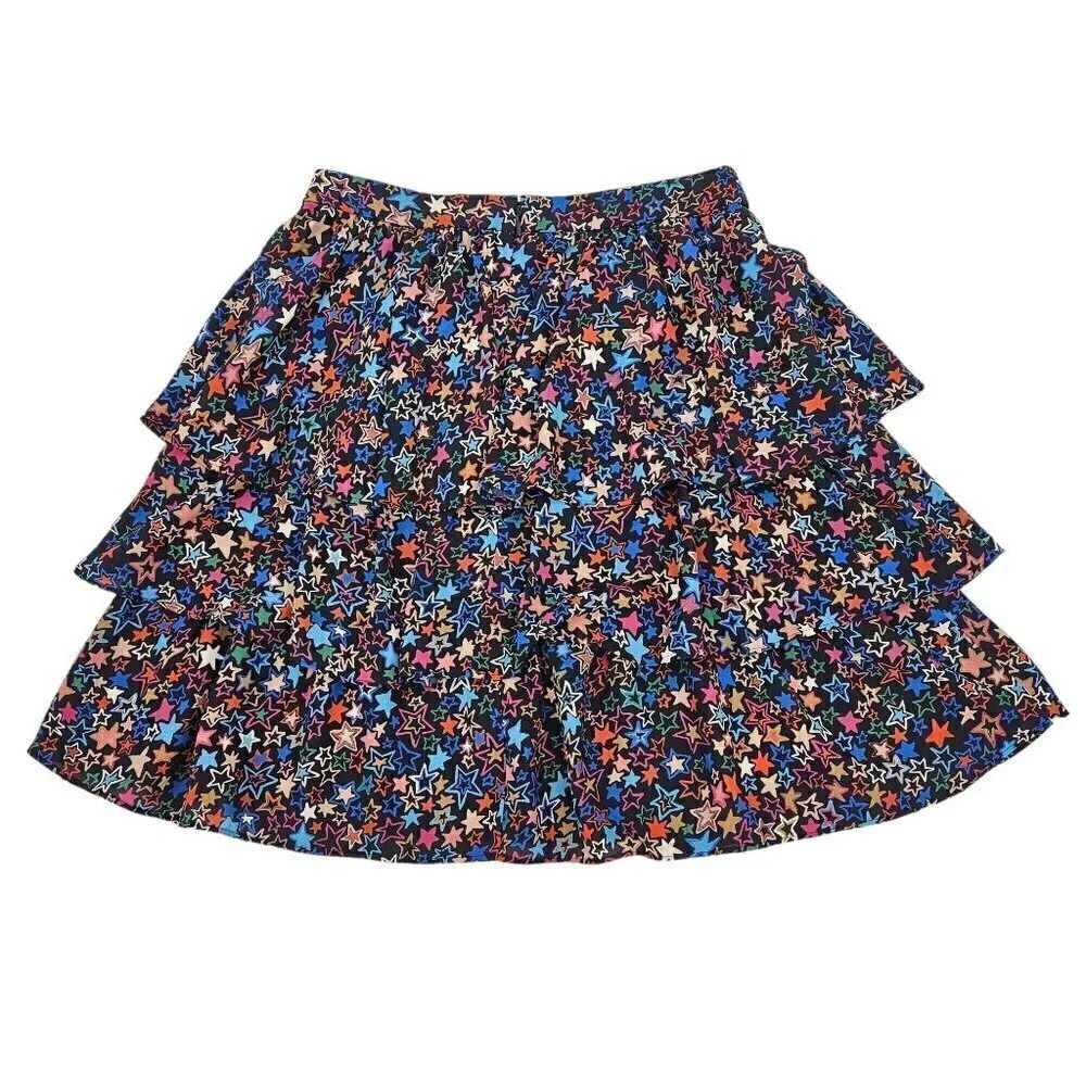J. Crew Tiered Skirt In Kaleidoscope Star Print Women's 0 Mini Boho Festival